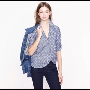 J Crew Circle-print chambray popover